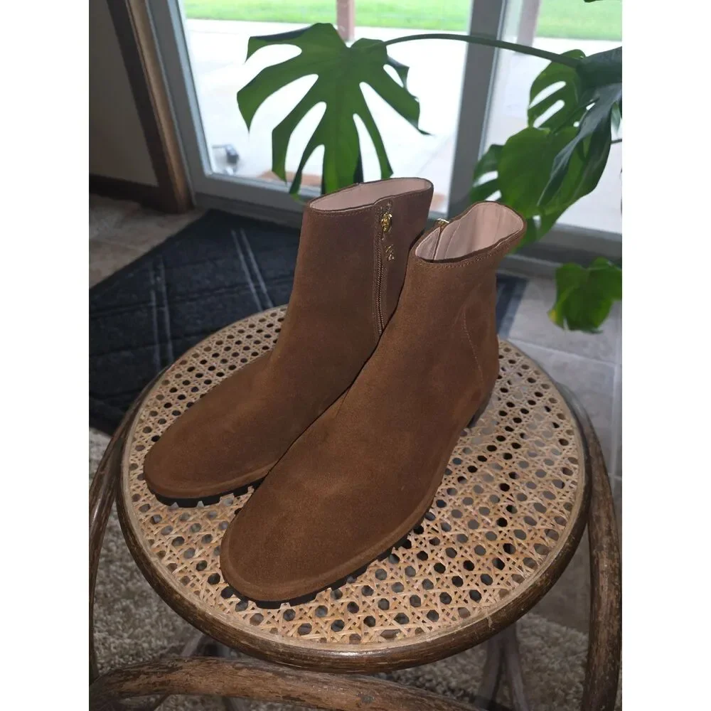 Stuart Weitzman Maelie Suede Ankle Booties Brown Lug Sole Size 8 EU 38.5‎